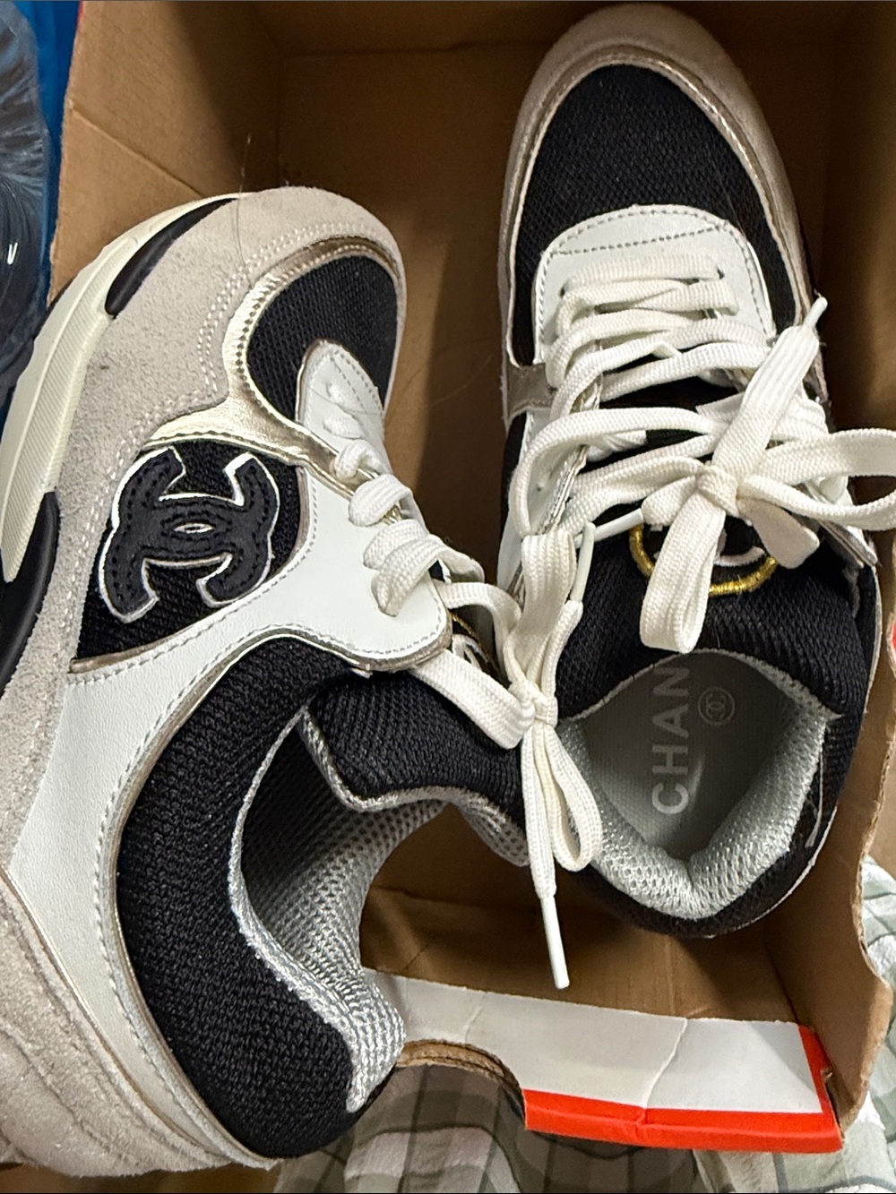 Black, White and Cream Logo Accent Sneakers 7